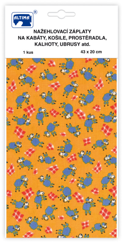 Nažehľovacie záplaty s potlačou veľké - ovečky na oranžovom podklade - visačka